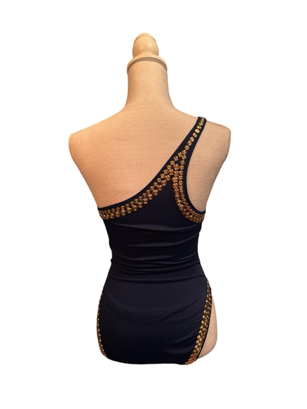 Norma Kamali Gold One Shoulder Mio Swimsuit - Picture 4 of 7